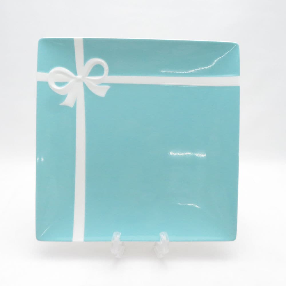 美品 TIFFANY＆Co. ティファニー ブルーボックス スクエアプレート 24cmプレート リボン 四角 角皿 デザート SN521E2 【中古】