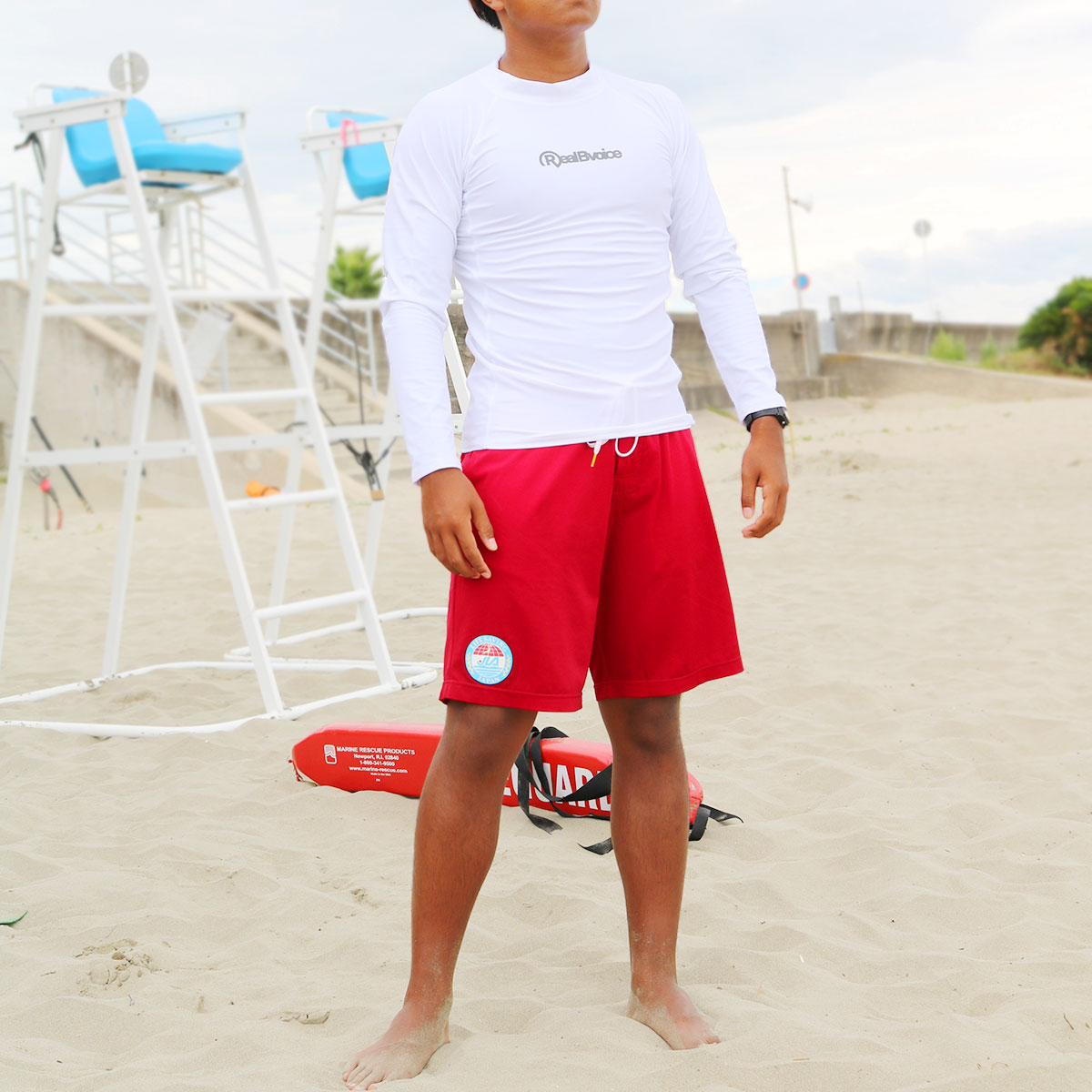 リアルビーボイス メンズ ロングスリーブ ラッシュガード Long Sleeve Rush Guard R カジュアル水着 長袖 ロゴ マリンスポーツ 送料無料 Realbvoice 話題の人気