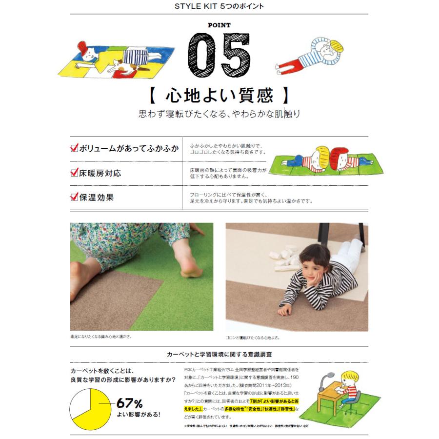 カーペットタイル サンゲツ 滑り止め付き ラグ ラグカーペット KIT11 スタイルキット 400mm×400mm 8.0mm厚 10枚入り/ケース