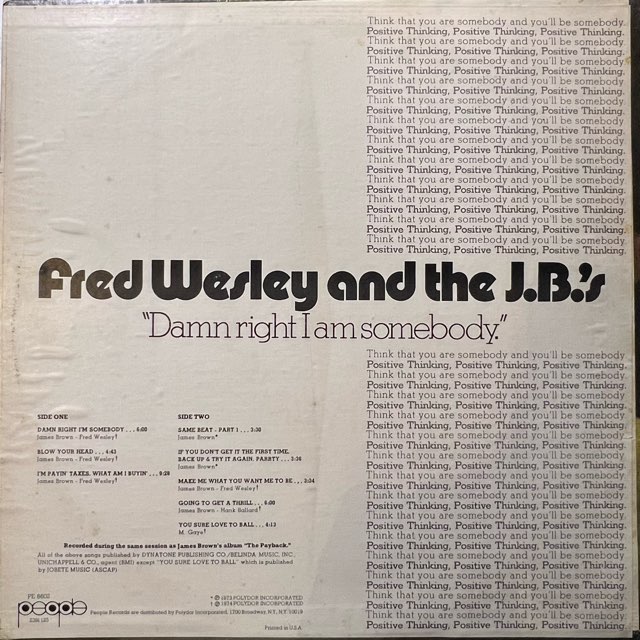 Fred Wesley And The J.B.'s<span>Damn Right I Am Somebody (LP