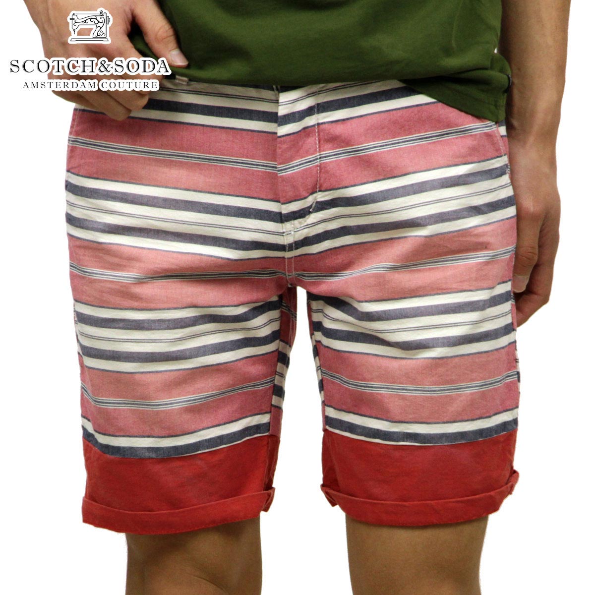 スコッチアンドソーダ ショートパンツ メンズ 正規販売店 SCOTCH＆SODA ボトムス Printed/yarn dye indigo slim fit chino short serie with bright roll-up 81107 C D15S25 クリスマス プレゼント ラッピング スコッチアンドソーダ ショートパンツ メンズ 正規販売店 SCOTCH＆SODA