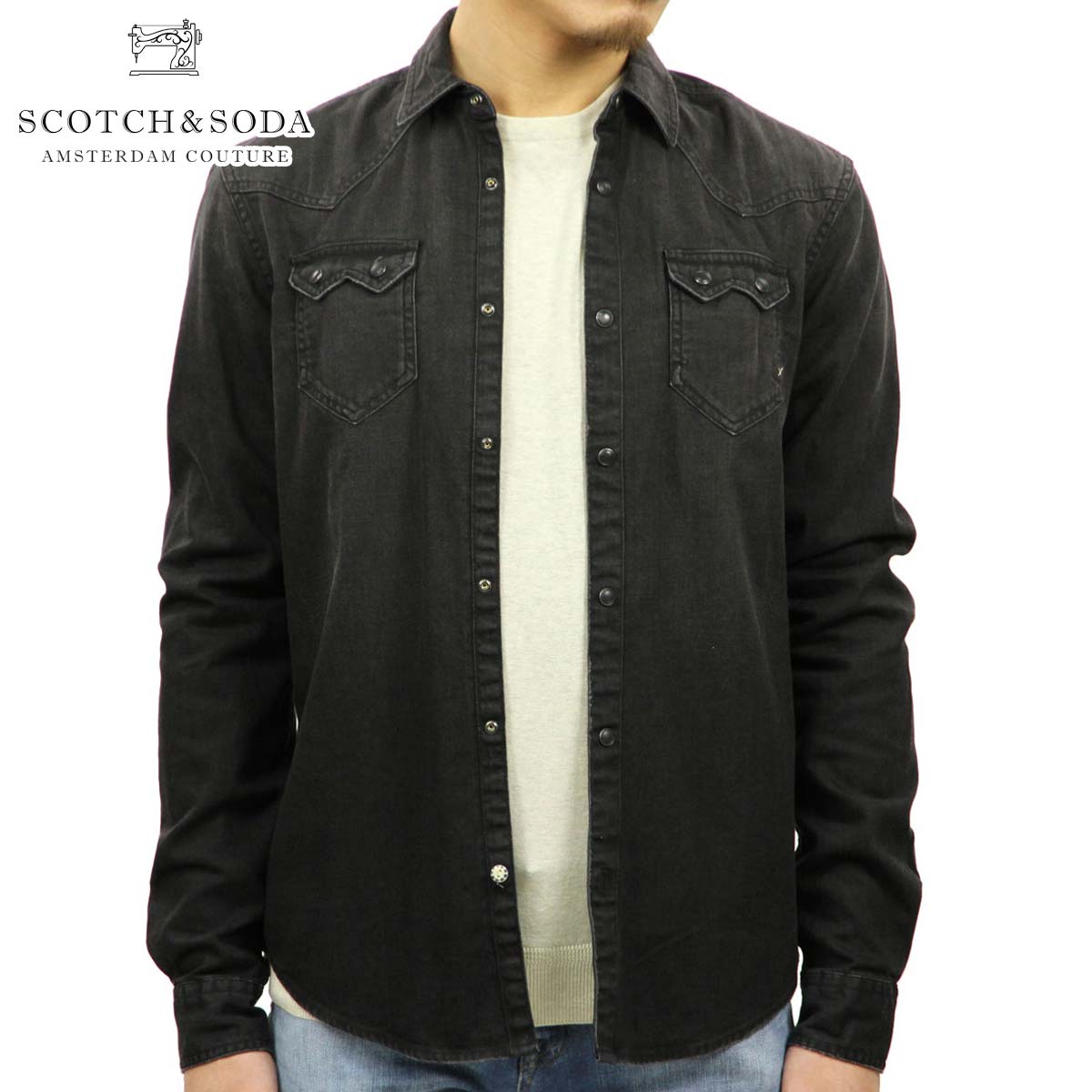 スコッチアンドソーダ SCOTCH＆SODA 正規販売店 メンズ 長袖ウェスタンシャツ AMS BLAUW SAWTOOTH SHIRT IN SEASONAL WASHES 141265 90 51412 BLACK D クリスマス プレゼント ラッピング スコッチアンドソーダ SCOTCH＆SODA 正規販売店 メンズ 長袖ウェスタン