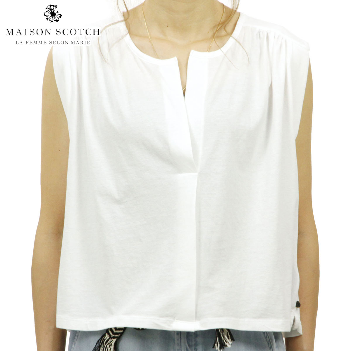 メゾンスコッチ MAISON SCOTCH 正規販売店 レディース 無地 タンクトップ MIXED FABRIC BOXY V-NECK TOP 143740 08 54426 BLACK クリスマス プレゼント ラッピング メゾンスコッチ MAISON SCOTCH 正規販売店 レディース 無地 タンク