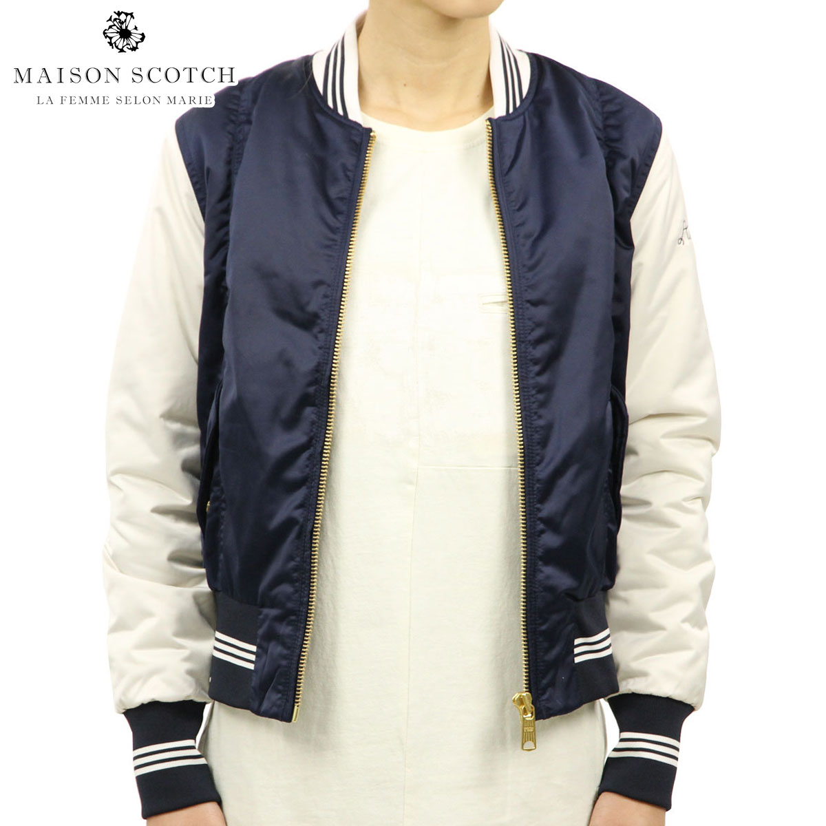 メゾンスコッチ MAISON SCOTCH 正規販売店 レディース アウター スタジャン BASIC COOL BOMBER WITH COLORBLOCKING 141372 17 51701 COMBO A D クリスマス プレゼント ラッピング メゾンスコッチ MAISON SCOTCH 正規販売店 レディース アウター