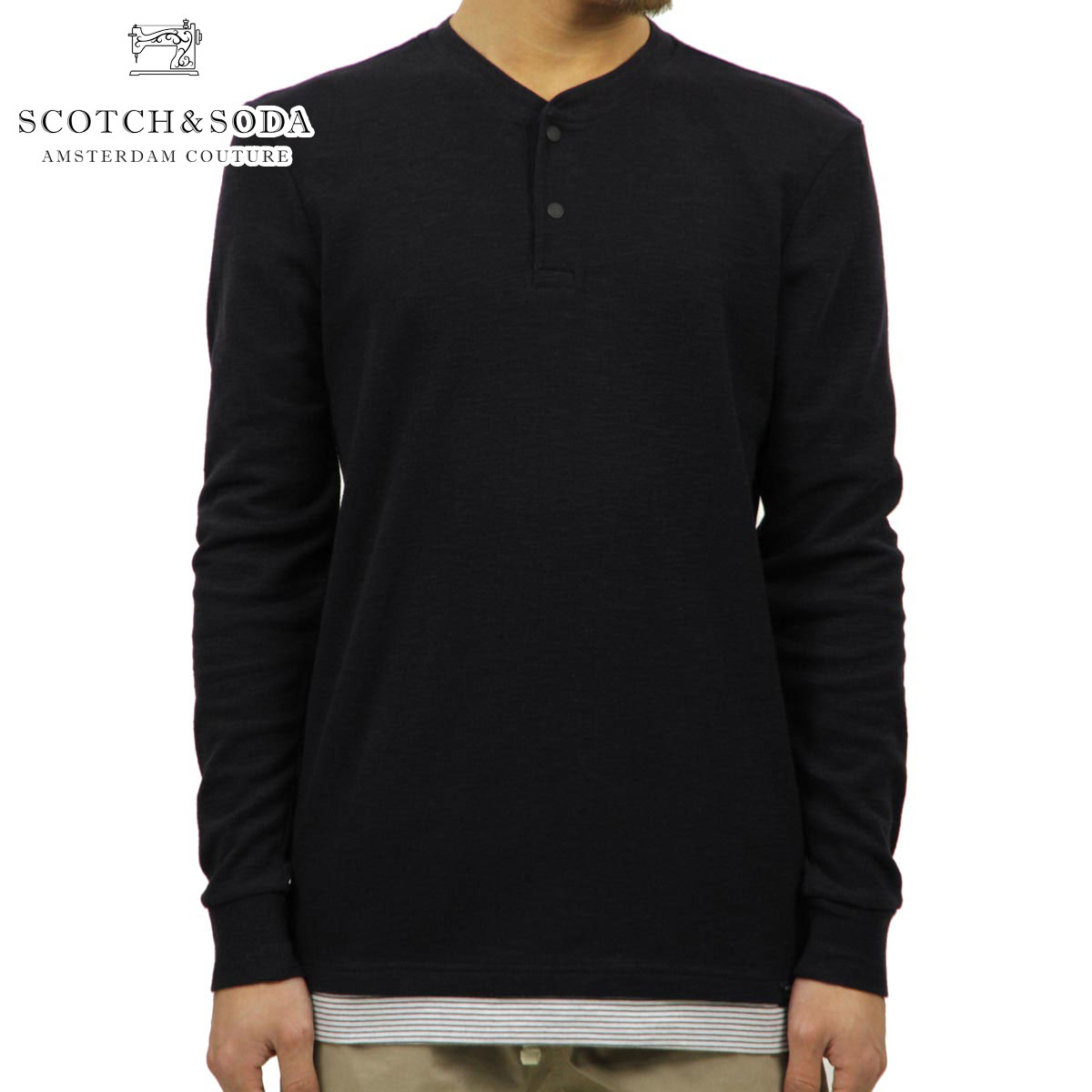 スコッチアンドソーダ SCOTCH＆SODA 正規販売店 メンズ 無地 長袖ヘンリーTシャツ FAKE DOUBLE-LAYER GRANDAD LONG SLEEVE HENRY TEE 148980 0606 GREY クリスマス プレゼント ラッピング スコッチアンドソーダ SCOTCH＆SODA 正規販売店 メンズ 無地 長袖