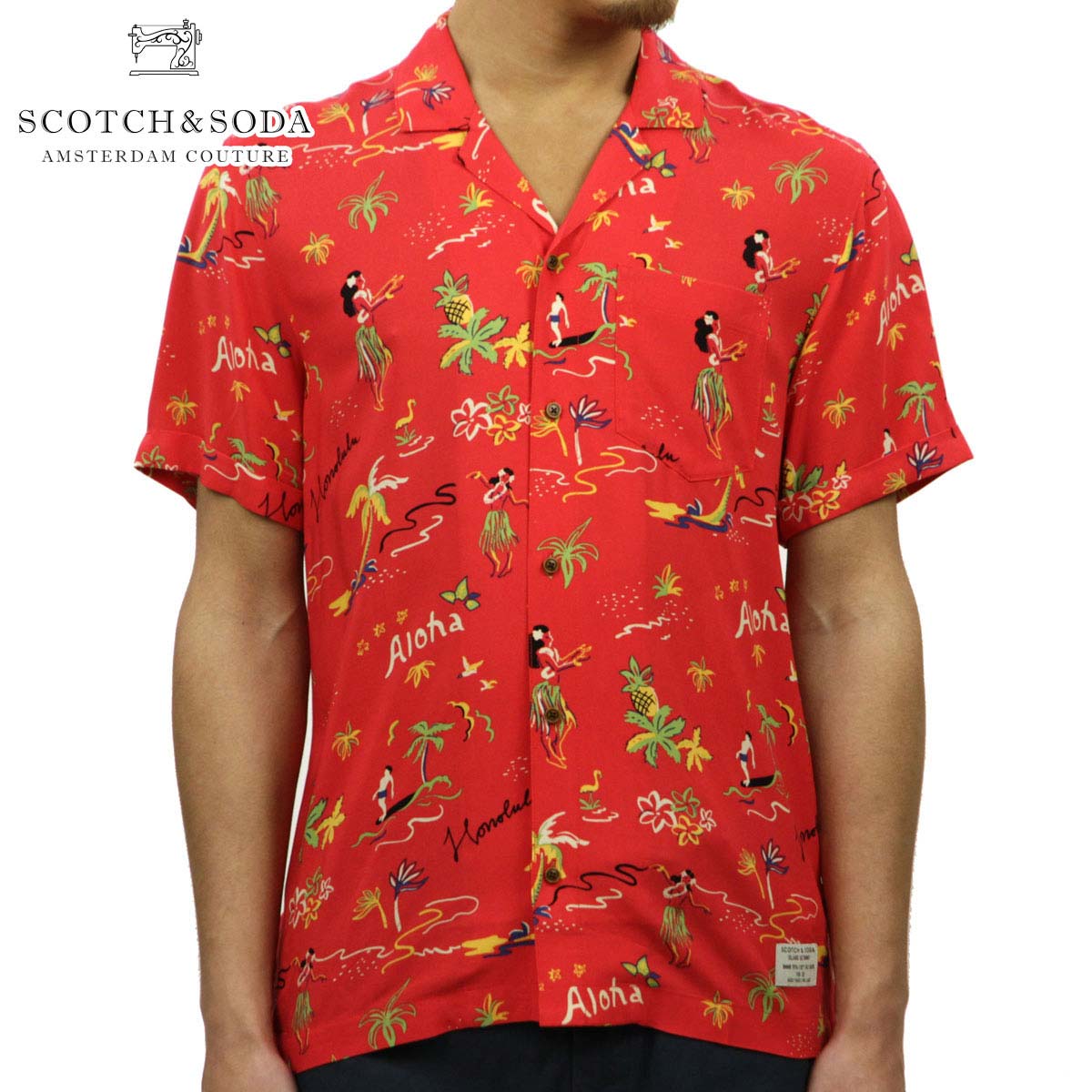 スコッチアンドソーダ SCOTCH＆SODA 正規販売店 メンズ 半袖開襟シャツ オープンカラーシャツ HAWAIIAN FIT ALL OVER PRINTED HAWAII SHIRT 148931 0217 COMBO A クリスマス プレゼント ラッピング スコッチアンドソーダ SCOTCH＆SODA 正規販売店 メンズ 半袖開襟シャツ