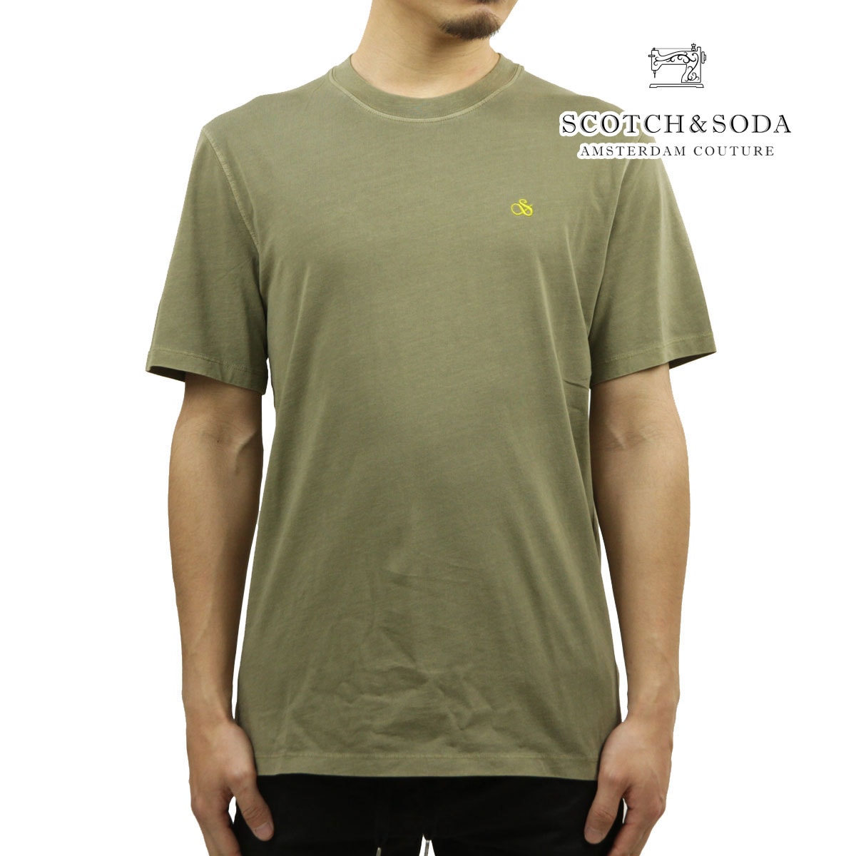 スコッチアンドソーダ メンズ Tシャツ 正規販売店 SCOTCH＆SODA ロゴ 刺繍 シンプル 半袖Tシャツ GARMENT DYE LOGO EMBROIDERY TEE 171685 0414 74403 54 KHAKI クリスマス プレゼント ラッピング スコッチアンドソーダ メンズ Tシャツ 正規販売店 SCOTCH＆SODA ロゴ