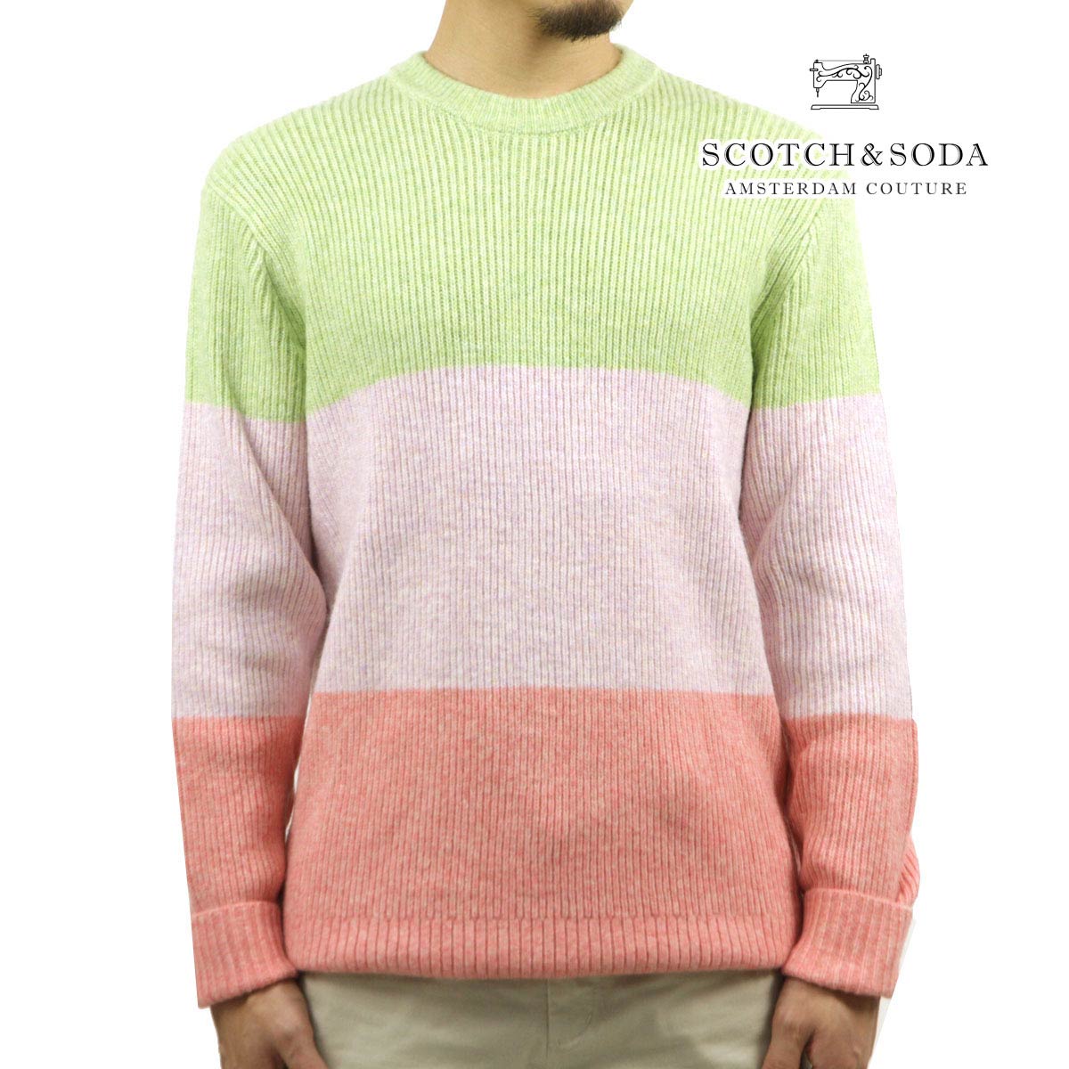 スコッチアンドソーダ メンズ セーター 正規販売店 SCOTCH＆SODA クルーネック プルオーバー ニット COLOURBLOCK RIB KNIT PULLOVER CONTAINS ALPACA WOOL 164003 0217 COMBO A クリスマス プレゼント ラッピング スコッチアンドソーダ メンズ セーター 正規販売店 SCOTCH＆SODA