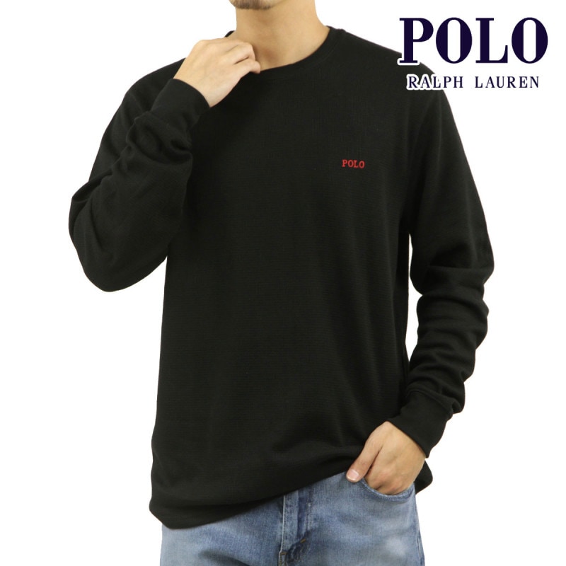 �ݥ� ���ե������ ��� ĹµT����� ������ POLO RALPH LAUREN �����ޥ�T����� ��åե����� ����T FOLDED WAFFLE LONG SLEEVE CREE TEE T-SHIRT PWLC2 POLO BLACK / RL2000 RED LOGO