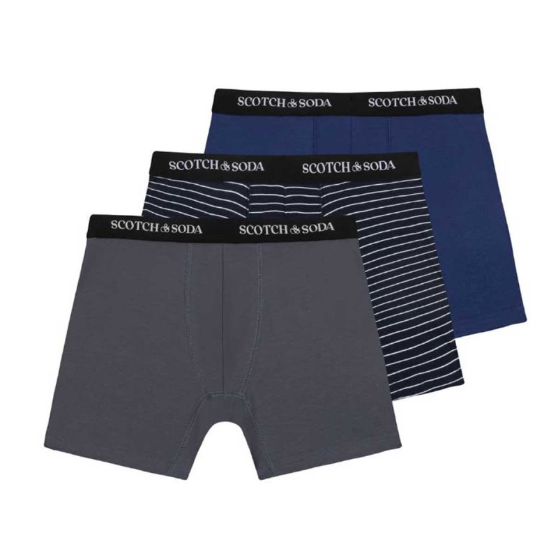 ͽ���� 10�����ͽ�� �����å�����ɥ����� ��� �ܥ������ѥ�� ��������Ź SCOTCH&SODA 3���� ���åȥ� ���� ������������� 3PK MENS SOLID COTTON STRETCH BOXER BRIEF UNDERWEAR SSFA24M152062 043 GREY/NAVY