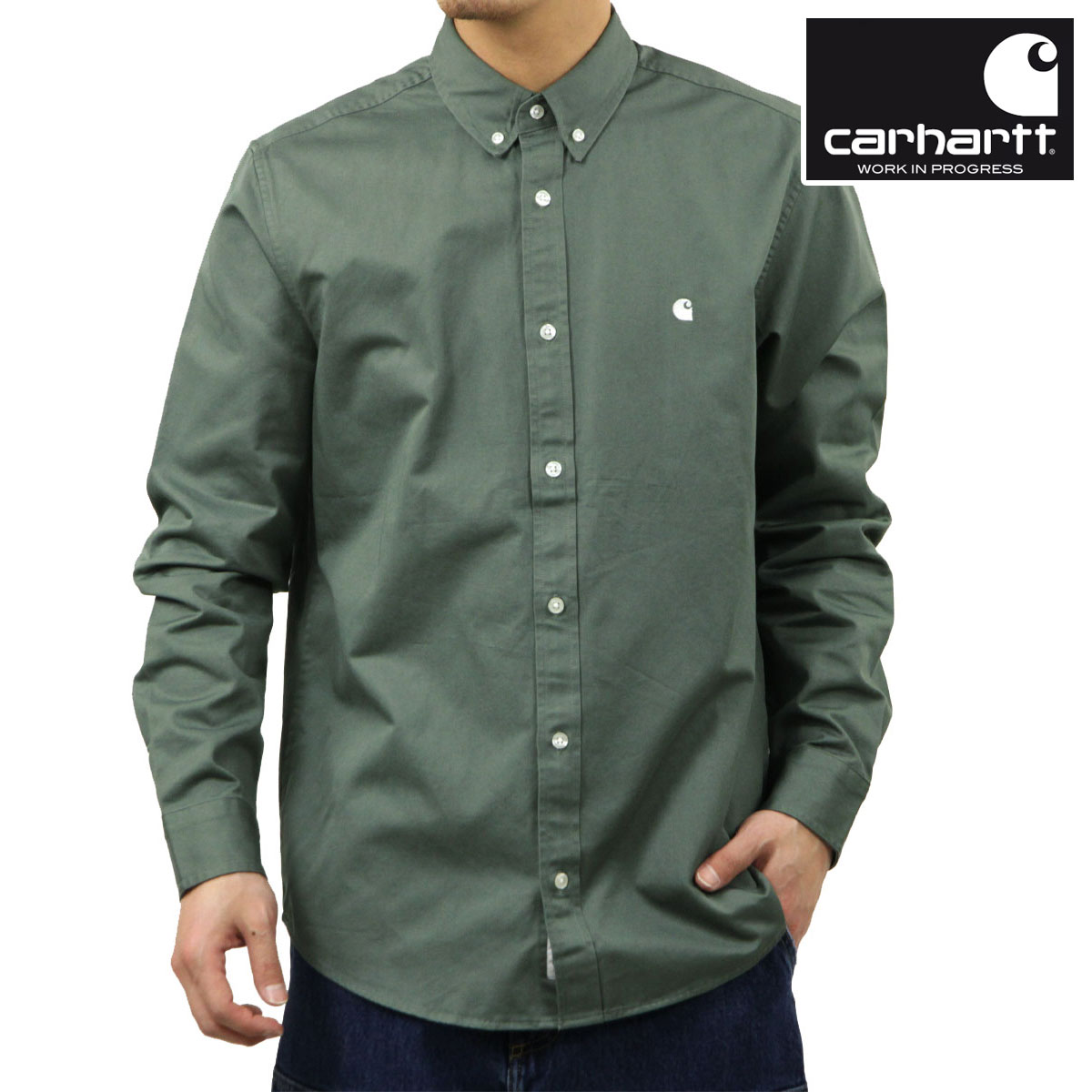 �����ϡ��� ��� Ĺµ����� ������ CARHARTT WIP �ܥ�������� �����奢�륷��� LONG SLEEVE MADISON SHIRT VELVET GREEN / WHITE I023339 3HLXX