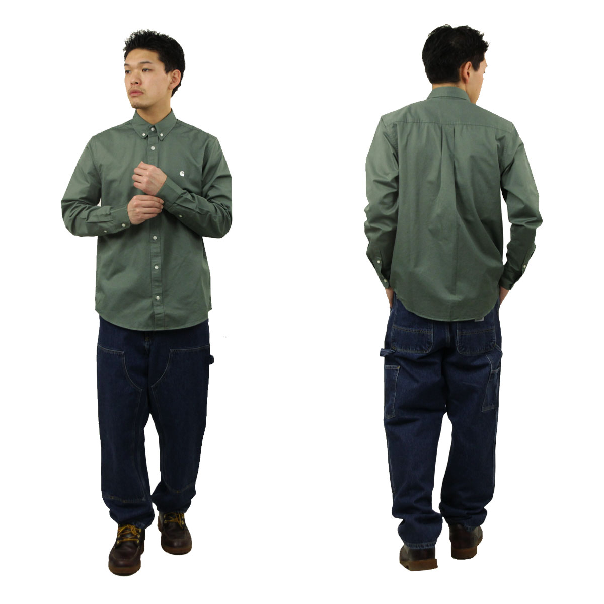 �����ϡ��� ��� Ĺµ����� ������ CARHARTT WIP �ܥ�������� �����奢�륷��� LONG SLEEVE MADISON SHIRT VELVET GREEN / WHITE I023339 3HLXX