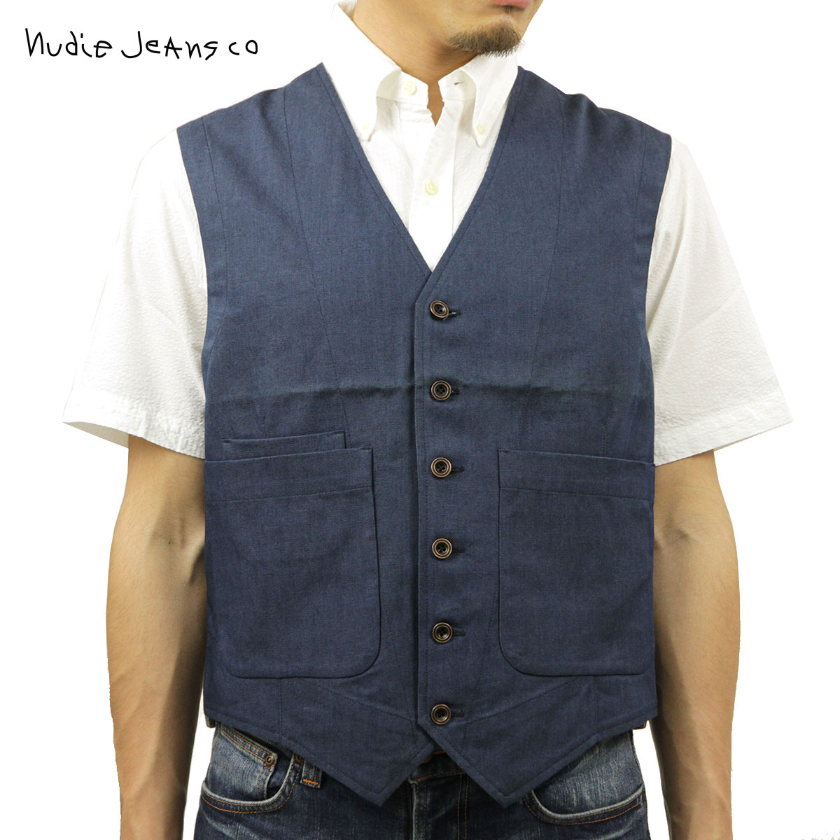 �̡��ǥ��������� Nudie Jeans ��������Ź ��� ���� Eino WaistCoat 160284 Blue on Grey A62B B1C C1D D0E E07F
