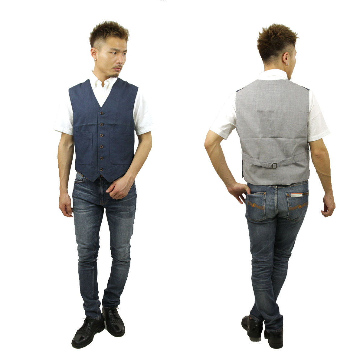 �̡��ǥ��������� Nudie Jeans ��������Ź ��� ���� Eino WaistCoat 160284 Blue on Grey A62B B1C C1D D0E E07F