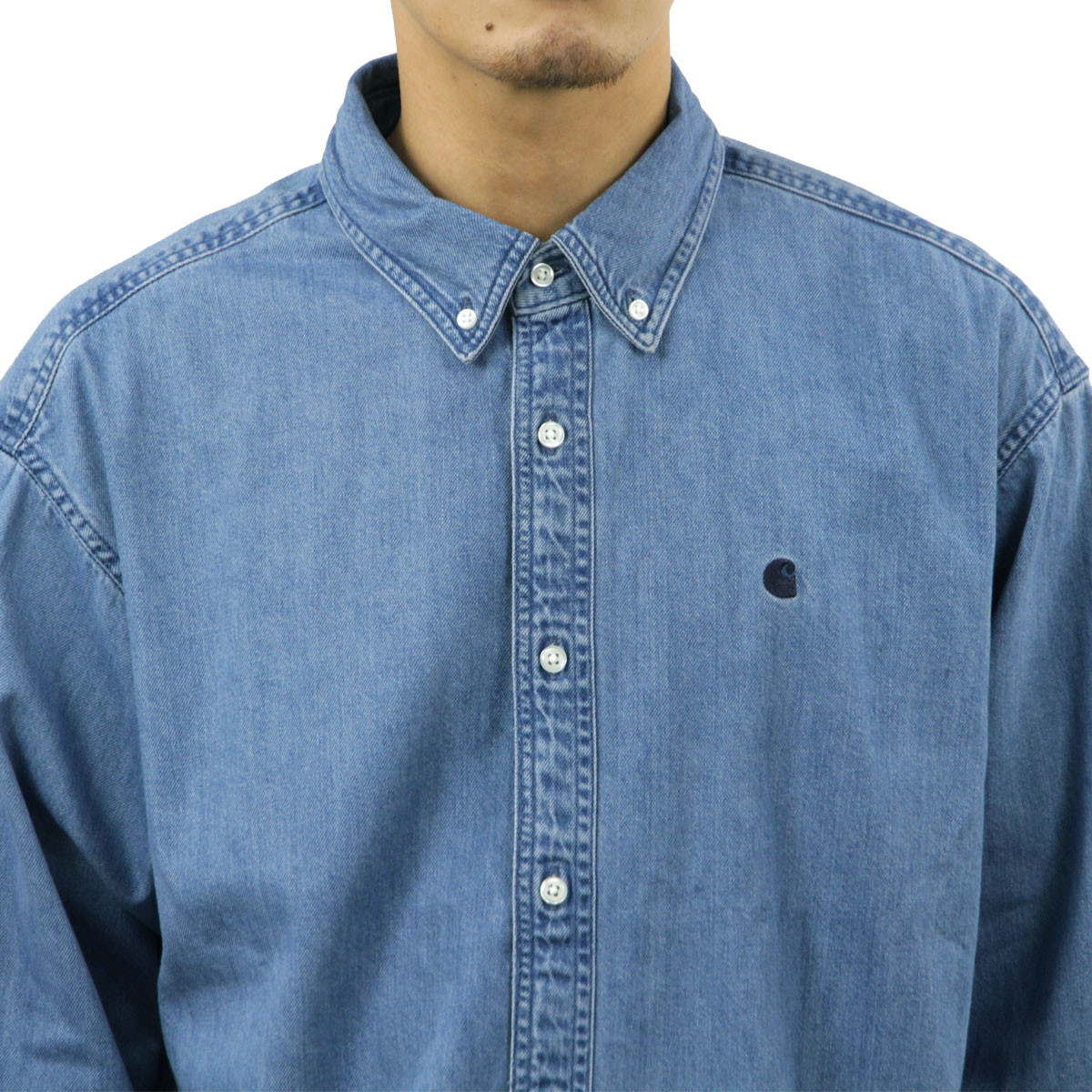 �����ϡ��� ��� Ĺµ����� ������ CARHARTT WIP �ܥ�������� �ǥ˥ॷ��� LONG SLEEVE LUCAS SHIRT BLUE STONE WASHED I034525 0106