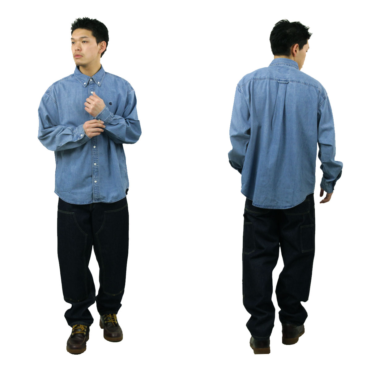 �����ϡ��� ��� Ĺµ����� ������ CARHARTT WIP �ܥ�������� �ǥ˥ॷ��� LONG SLEEVE LUCAS SHIRT BLUE STONE WASHED I034525 0106