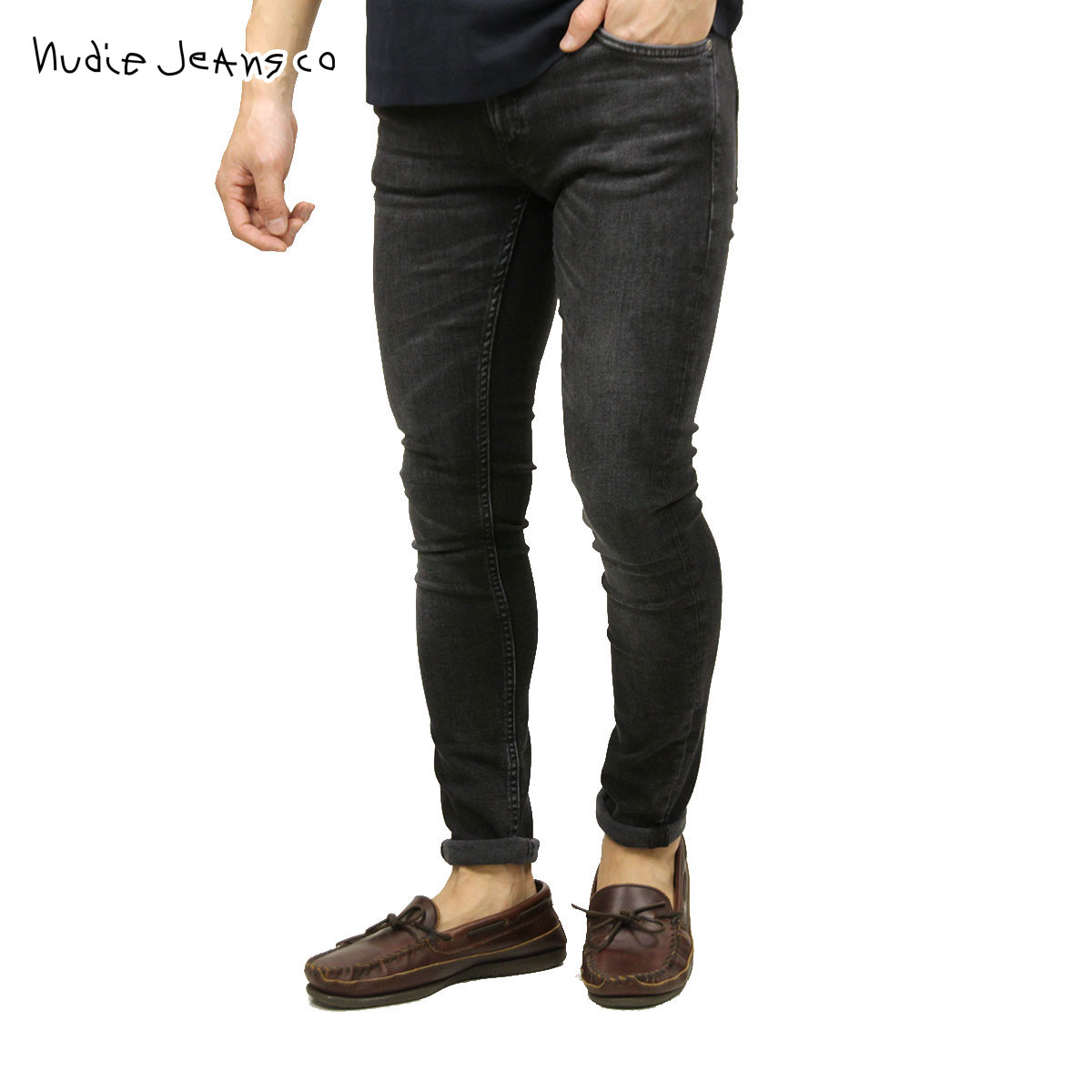 ̡ǥ ˡ  Ź Nudie Jeans ܥȥॹ ѥ SKINNY LIN DENIM JEANS WORN BLACK 848 1131490 A62B B1C C2D D1E E13F