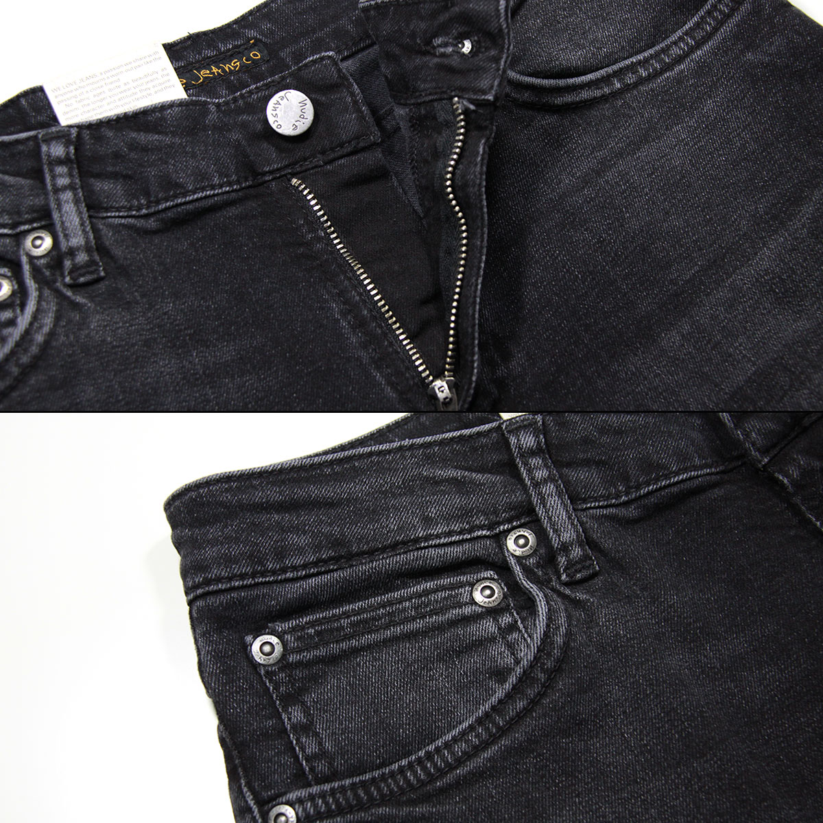 ̡ǥ ˡ  Ź Nudie Jeans ܥȥॹ ѥ SKINNY LIN DENIM JEANS WORN BLACK 848 1131490 A62B B1C C2D D1E E13F