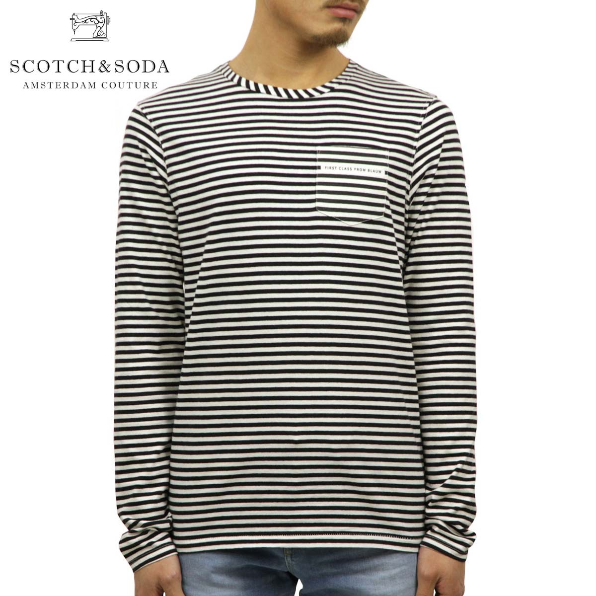 �����å�����ɥ����� SCOTCH��SODA ��������Ź ��� ���롼�ͥå� Ĺµ�ݥ��å�T����� AMS BLAUW PRINTED ARTWORK POCKET LONG SLEEVE STRIPE TEE D 147879 17 COMBO A A39B B1C C1D D2E E13F