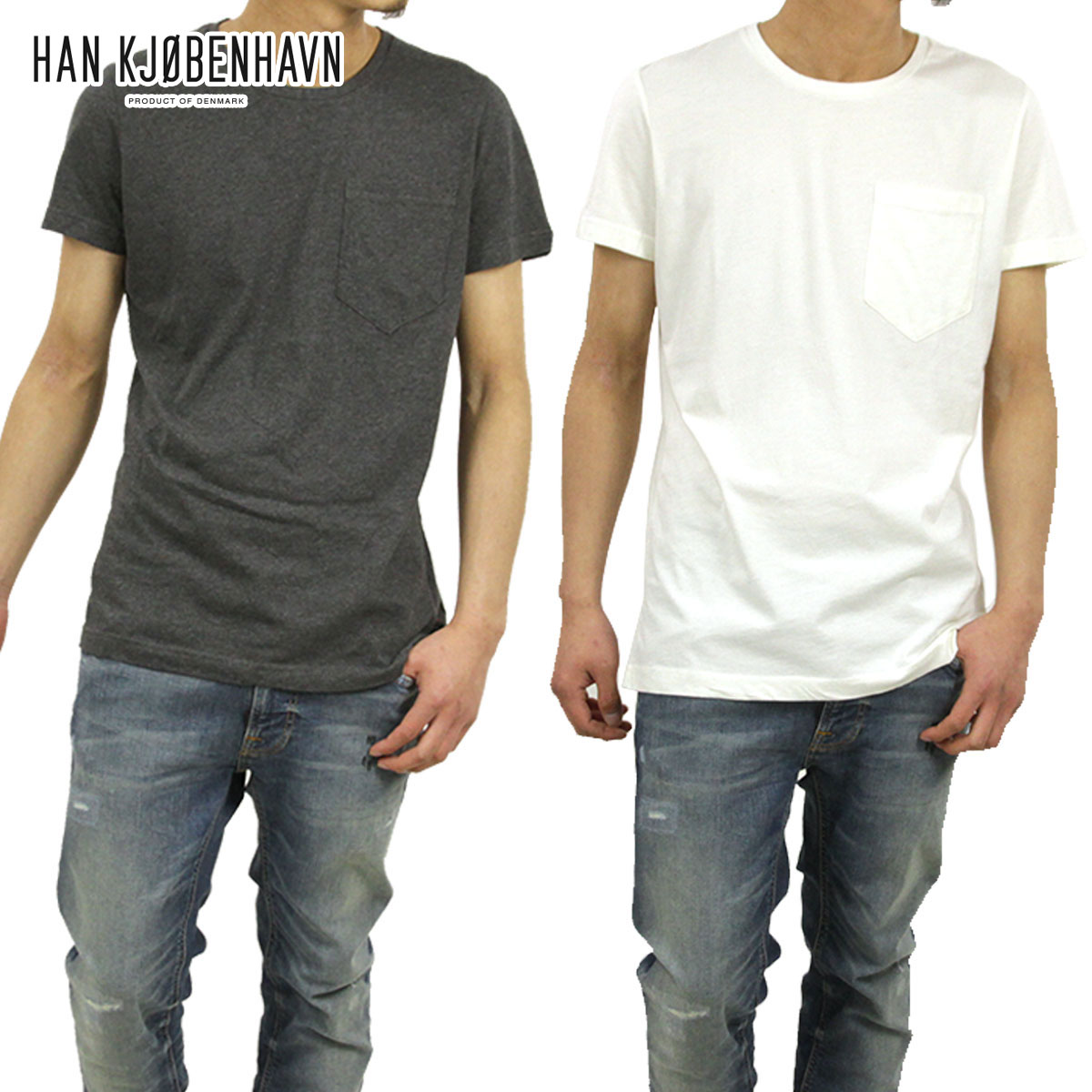 ϥ HAN KJOBENHAVN  2ѥåȾµݥåT 2 PAC POCKET TEE WHITE-GREY A56B B1C C1D D1E E01F