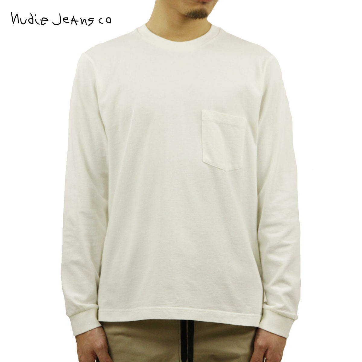 ̡ǥ T  Ź Nudie Jeans ĹµT T ݥT RUDI HEAVY POCKET LONG SLEEVE TEE CHALK WHITE W47 131713 A62B B1C C1D D2E E01F