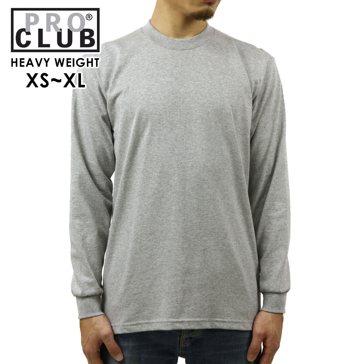 �ץ������ ����T ��� ������ PROCLUB ĹµT����� ���롼�ͥå�ĹµT����� HEAVY WEIGHT COTTON LONG SLEEVE CREW NECK T-SHIRT HEATHER GREY #114  �礭�������� AB6B B1C C1D D2E E02F