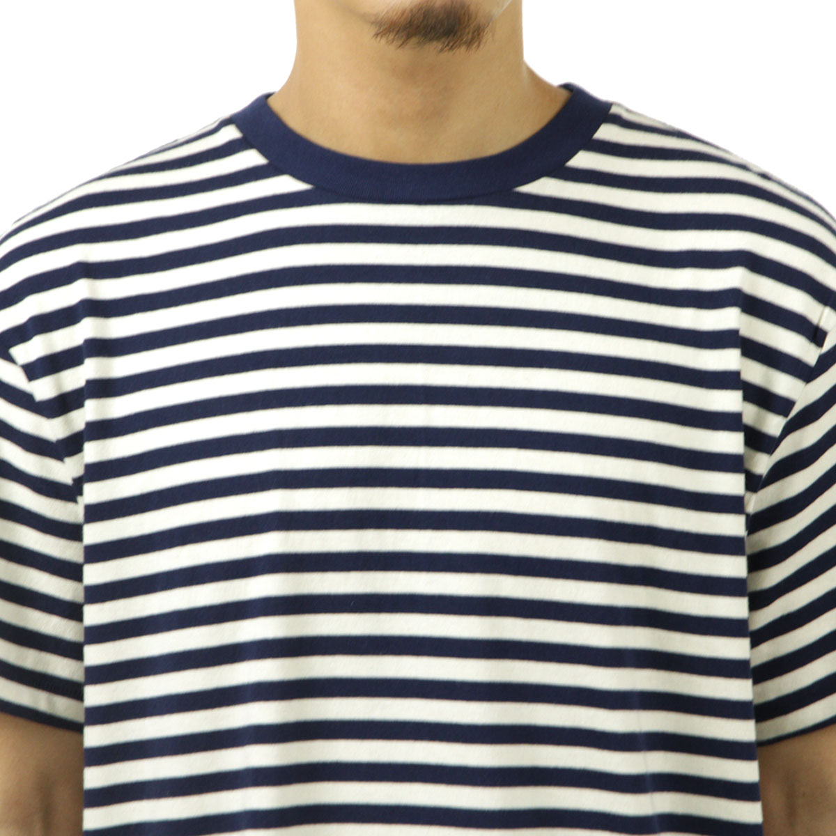 �̡��ǥ��������� ��� ȾµT����� ��������Ź Nudie Jeans ���롼�ͥå� �ܡ����� LEIF CREW NECK STRIPE SHORT SLEEVE TEE OFFWHITE / BLUE W21 131886 A62B B1C C1D D1E E06F