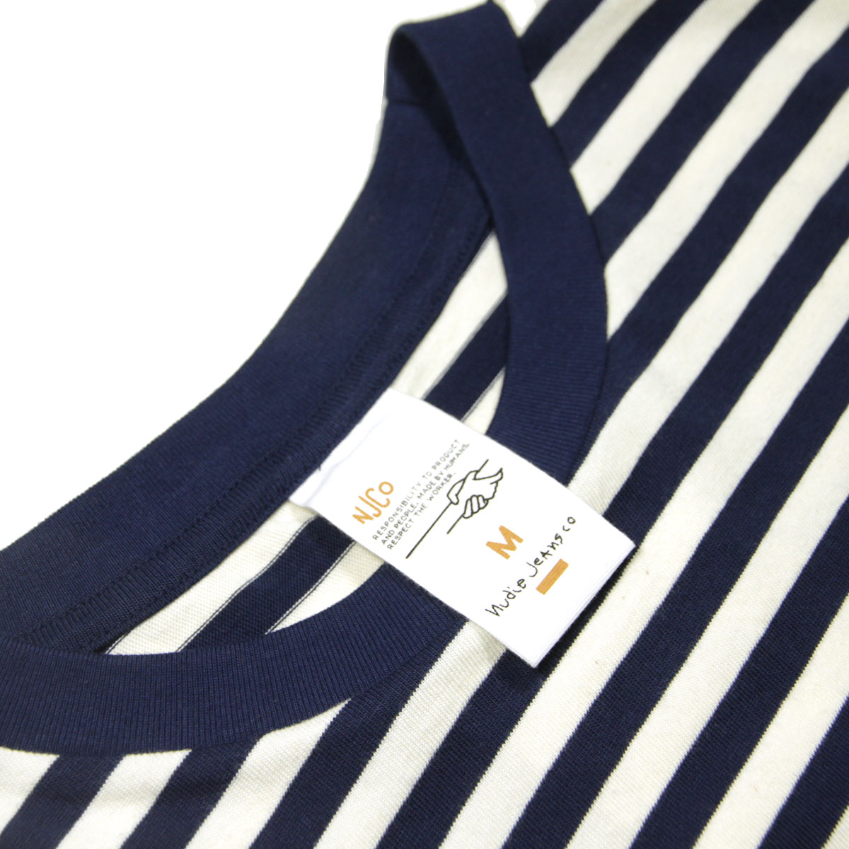 �̡��ǥ��������� ��� ȾµT����� ��������Ź Nudie Jeans ���롼�ͥå� �ܡ����� LEIF CREW NECK STRIPE SHORT SLEEVE TEE OFFWHITE / BLUE W21 131886 A62B B1C C1D D1E E06F