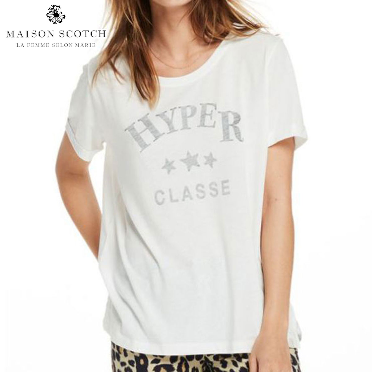 【ポイント10倍 12/13 0:00〜12/19 9:59】 メゾンスコッチ MAISON SCOTCH 正規販売店 レディース 半袖Tシャツ TEXT PRINT T-SHIRT 137360 1 OFF WHI D00S15 クリスマス プレゼント ラッピング メゾンスコッチ MAISON SCOTCH 正規販売店 レディース 半袖Tシャツ