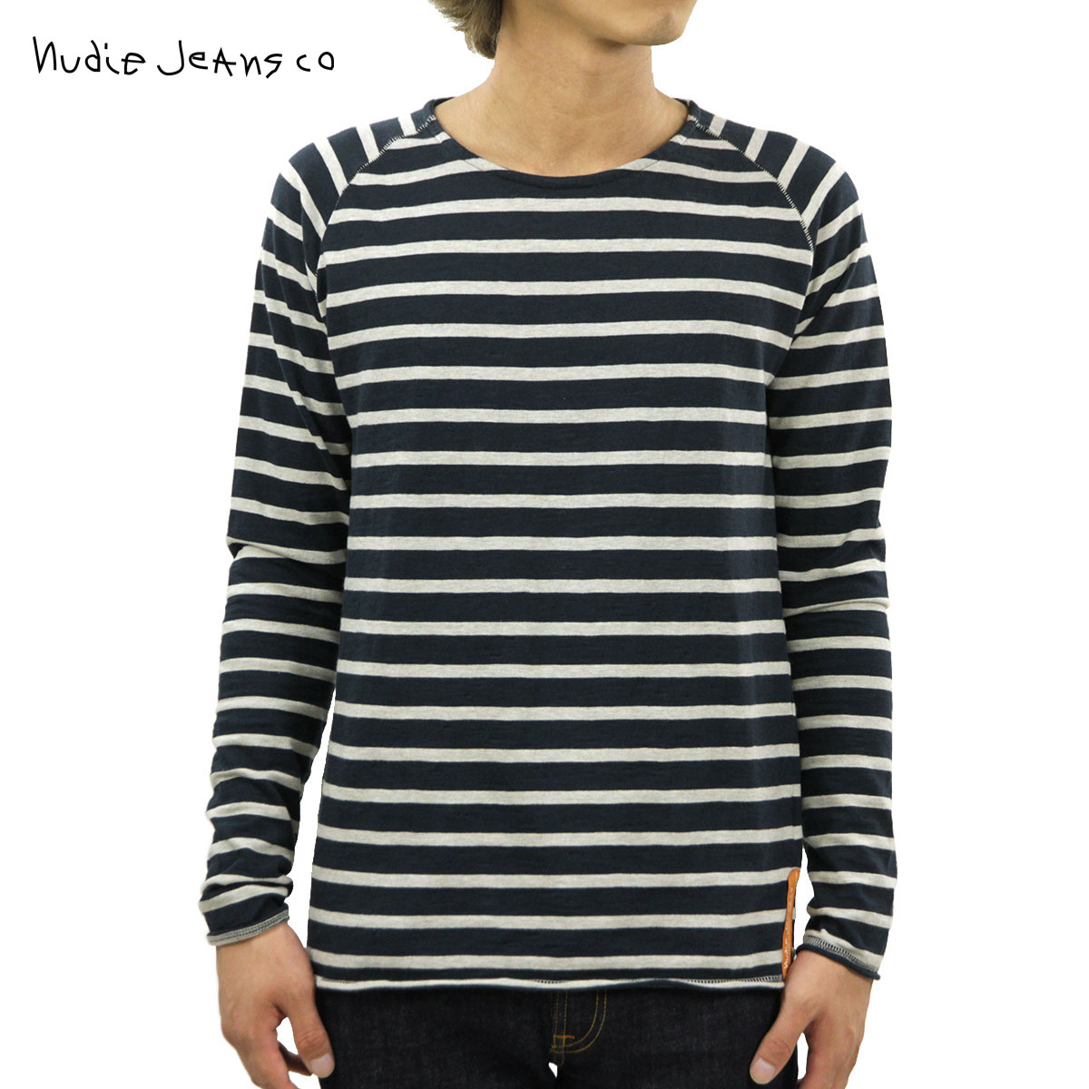 ̡ǥ T  Ź Nudie Jeans ĹµT Otto Raglan Sleeve Organic Melange Stripe 131246 Blue/Greymel D15S25