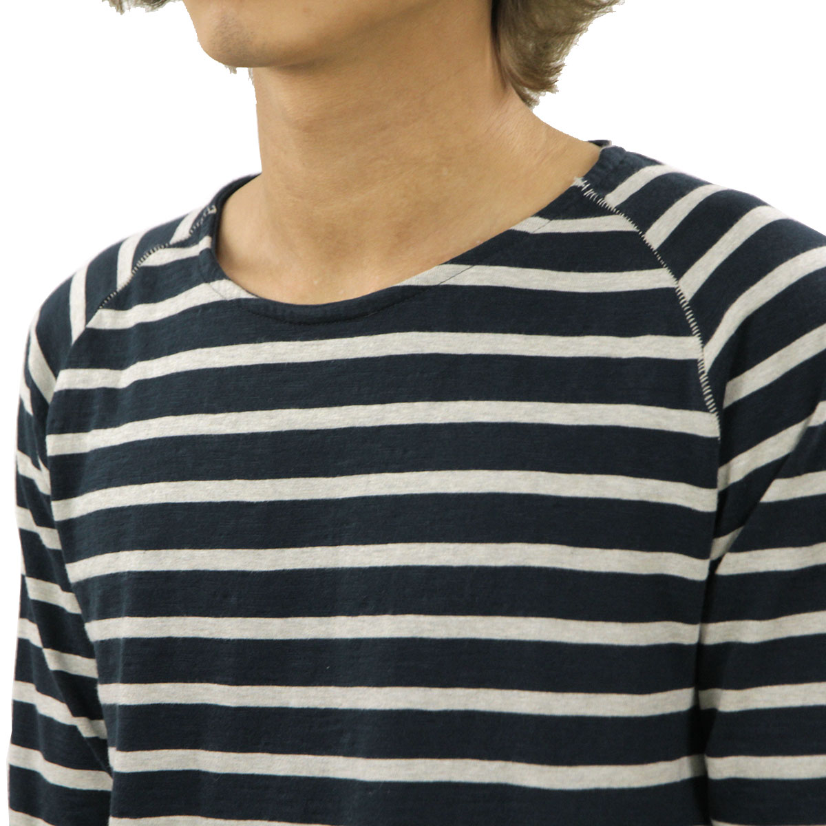 ̡ǥ T  Ź Nudie Jeans ĹµT Otto Raglan Sleeve Organic Melange Stripe 131246 Blue/Greymel D15S25