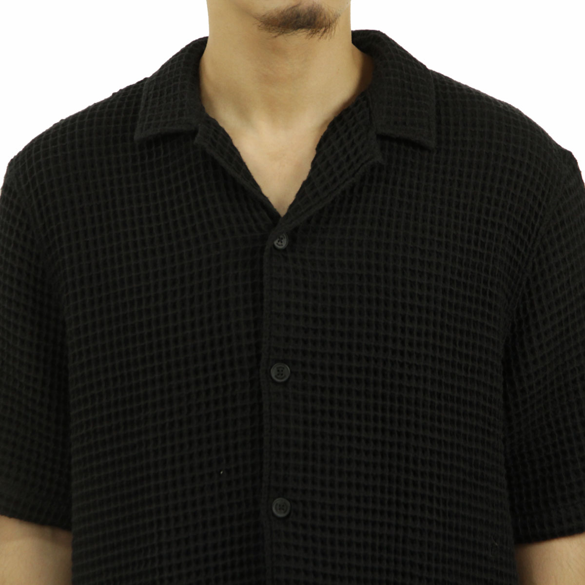 ����Х��� ��� Ⱦµ����� ��������Ź ELVINE �ܥ�������� ��åե����� ���ߥ���� KILIAN RELAXED FIT WAFFLE SHORT SLEEVE SHIRT 330771 110 BLACK