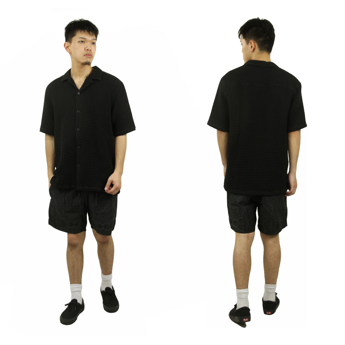 ����Х��� ��� Ⱦµ����� ��������Ź ELVINE �ܥ�������� ��åե����� ���ߥ���� KILIAN RELAXED FIT WAFFLE SHORT SLEEVE SHIRT 330771 110 BLACK