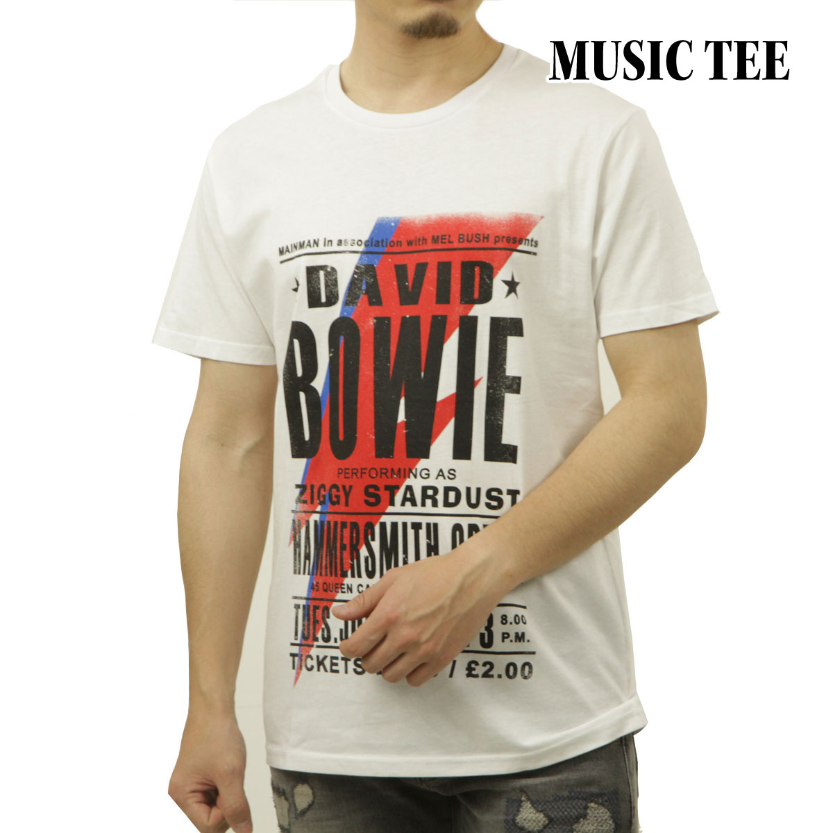 ߥ塼åƥ  ХT  MUSIC TEE Ⱦµ åT ǥåɡܥ DAVID BOWIE ODEON MUSIC ROCK TEE WHITE