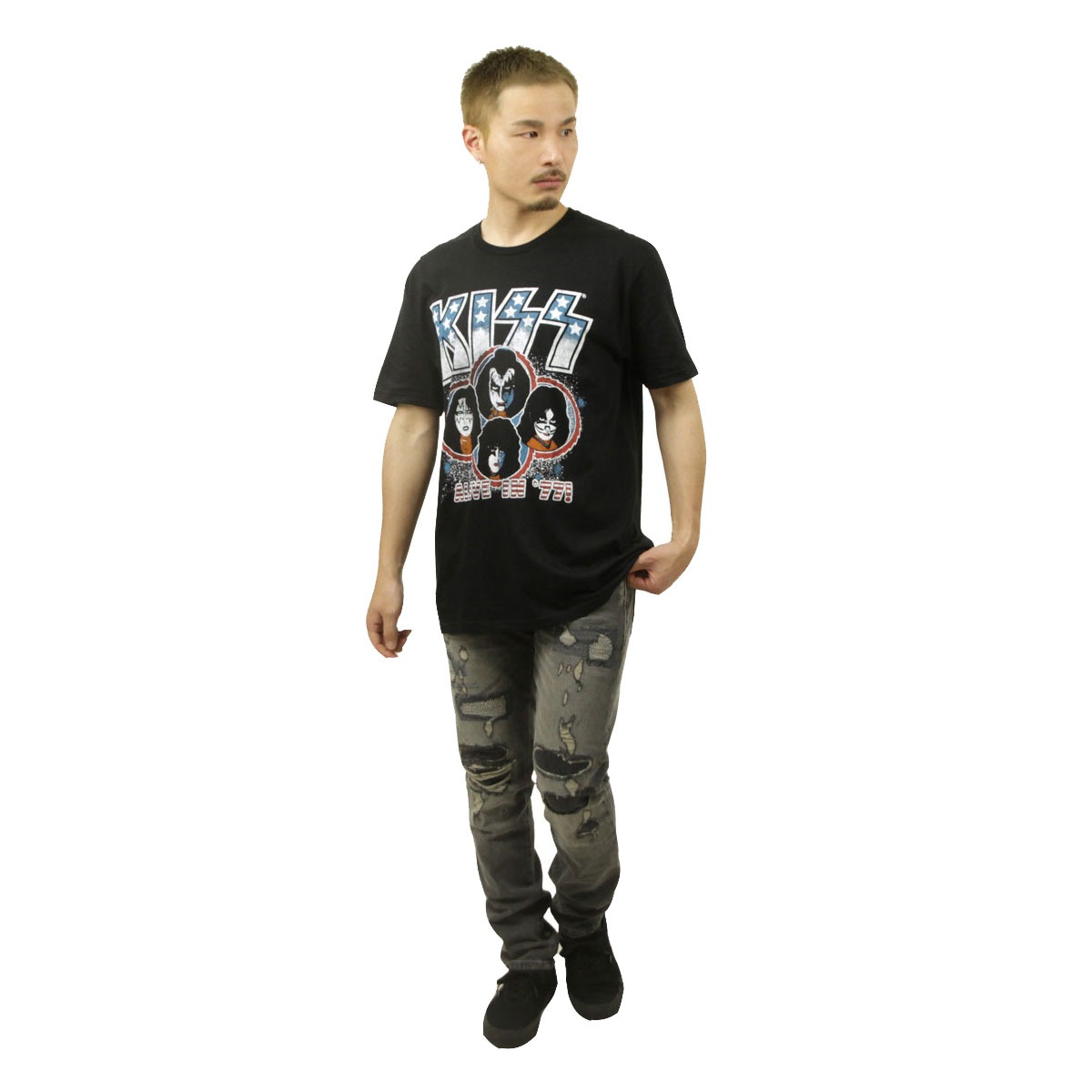 �ߥ塼���å��ƥ� ��� �Х��T����� ������ MUSIC TEE Ⱦµ ���å�T����� ���å� ���饤�֡�����77 KISS ALIVE 77 MUSIC ROCK TEE BLACK