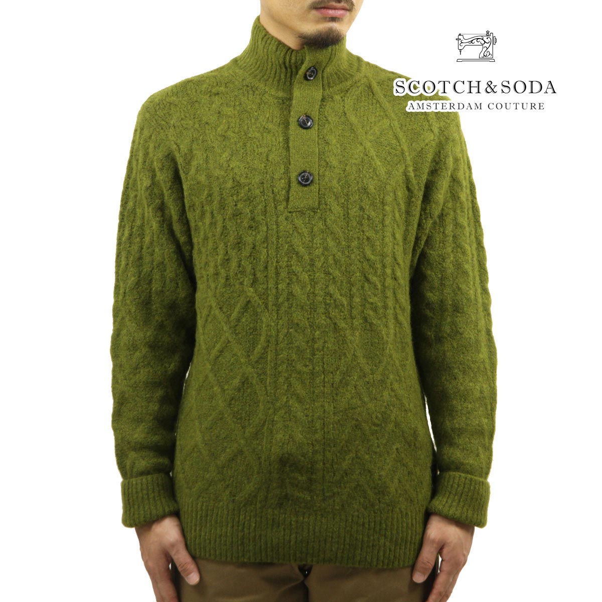 �����å�����ɥ����� ��� �������� ��������Ź SCOTCH��SODA ������ �����֥�˥å� �ϥ��ͥå� LIGHTWEIGHT CABLE KNIT HIGH-NECK PULLOVER 163997 4483 CLEAN GREEN MELANGE