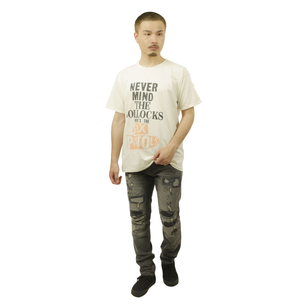 �ߥ塼���å��ƥ� ��� �Х��T����� ������ MUSIC TEE Ⱦµ ���å�T����� ���å������ԥ��ȥ륺 SEX PISTOLS BOLLOCKS DISTRESSED MUSIC ROCK TEE WHITE