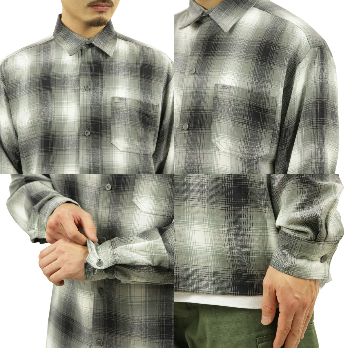 ȥå Ĺµ   CALTOP ACRYLIC OMBRE CHECK LONG SLEEVE SHIRTS Ĺµ ȥå å եͥ륷 ͥ륷 ֥ ɥ 2000LS GREY / WHITE AC3B B1C C1D D6E E02F