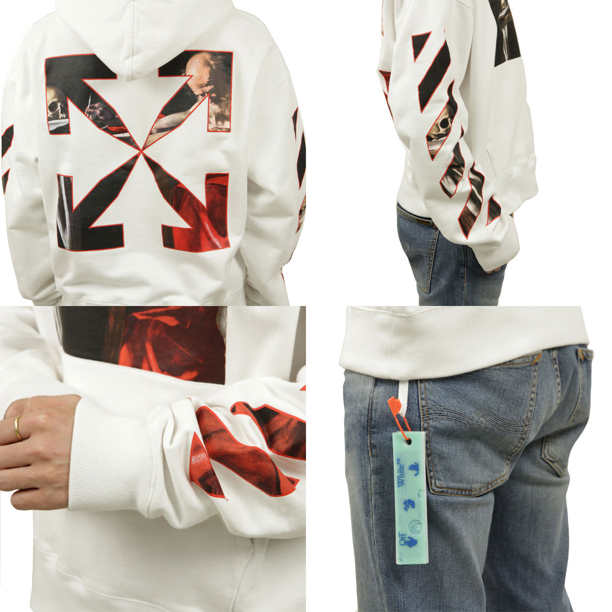 եۥ磻 ѡ   OFF-WHITE ץ륪Сѡ Хå Хåץ CARAVAGGIO OVER PULLOVER HOODIE WHITE RED 0125 OMBB037R21FLE0020125 AB3B B1C C1D D5E E01F