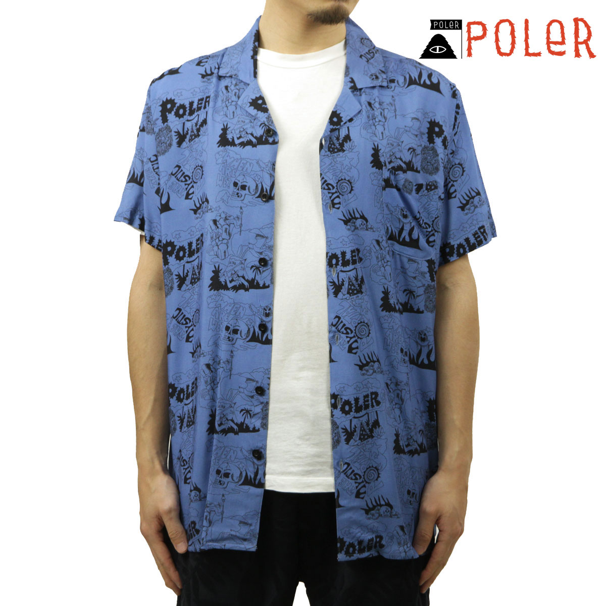 �ݡ��顼 ��� �����ϥ���� ��������Ź POLER Ⱦµ ���ߥ���� �����奢�� ALOHA SHIRT SHORT SLEEVE APM3002 MYSTIC PORTAL BLUE
