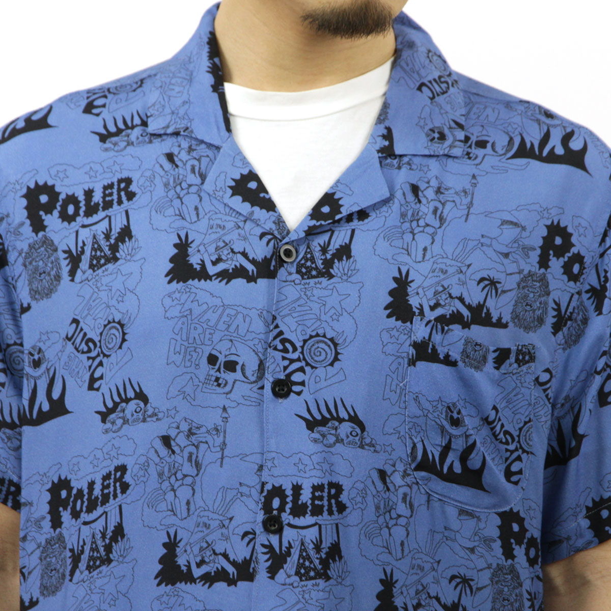 �ݡ��顼 ��� �����ϥ���� ��������Ź POLER Ⱦµ ���ߥ���� �����奢�� ALOHA SHIRT SHORT SLEEVE APM3002 MYSTIC PORTAL BLUE