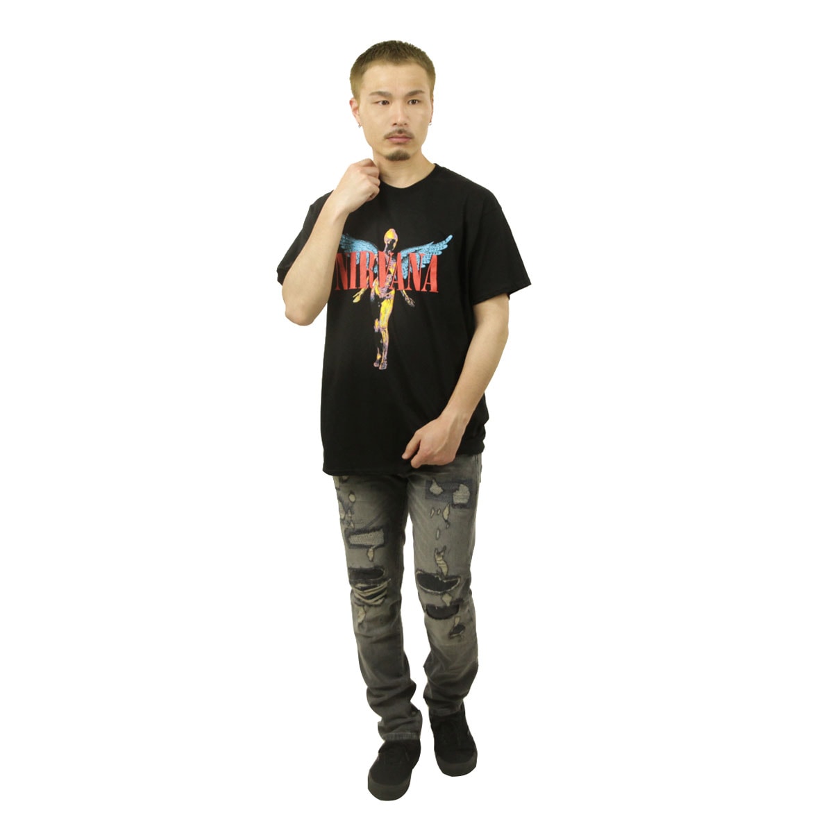 �ߥ塼���å��ƥ� ��� �Х��T����� ������ MUSIC TEE Ⱦµ ���å�T����� �˥�������� NIRVANA ANGELIC MUSIC ROCK TEE BLACK AB5B B1C C1D D1E E13F