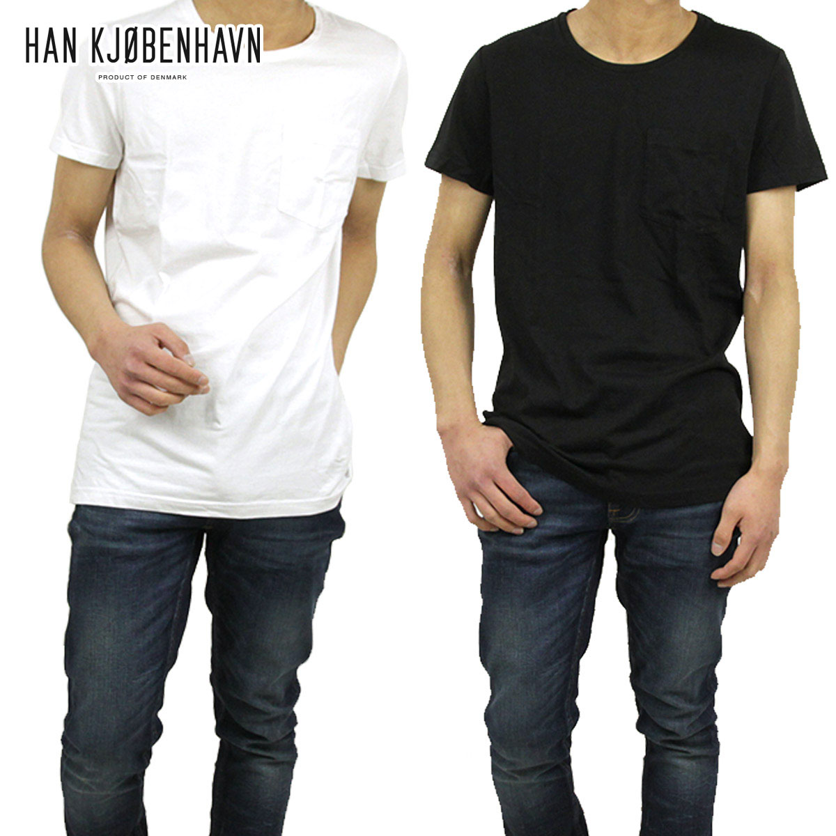 ϥ HAN KJOBENHAVN  2ѥåȾµݥåT 2 PACK TEE BLACK WHITE A56B B1C C1D D1E E01F E13F