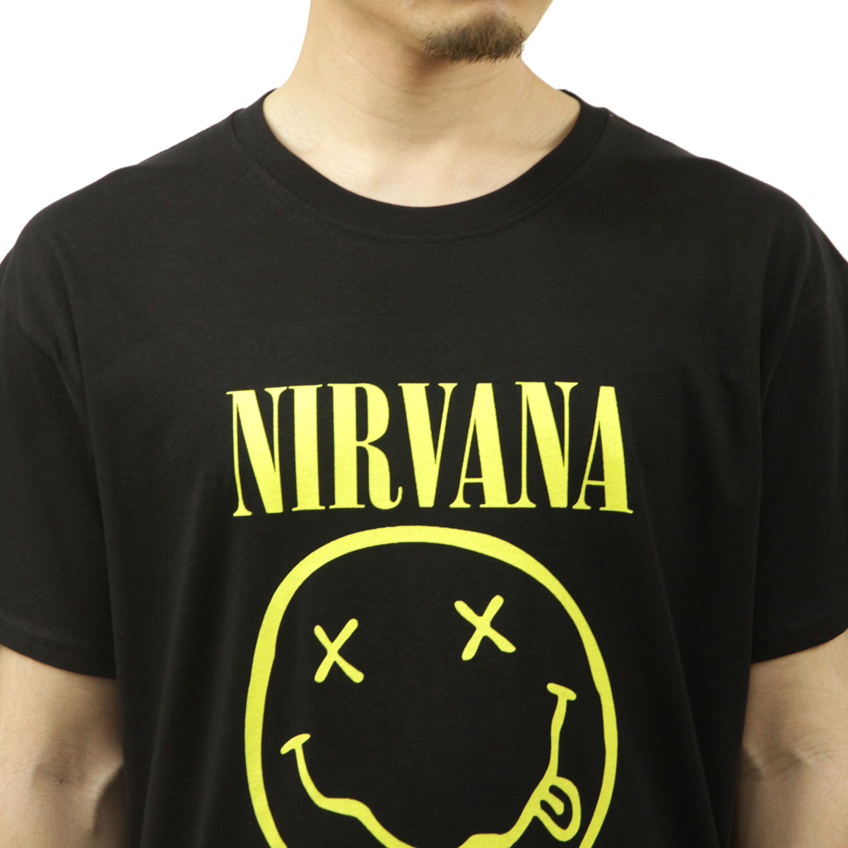 �ߥ塼���å��ƥ� ��� �Х��T����� ������ MUSIC TEE Ⱦµ ���å�T����� �˥�������� NIRVANA HAPPY FACE MUSIC ROCK TEE BLACK AB5B B1C C1D D1E E13F