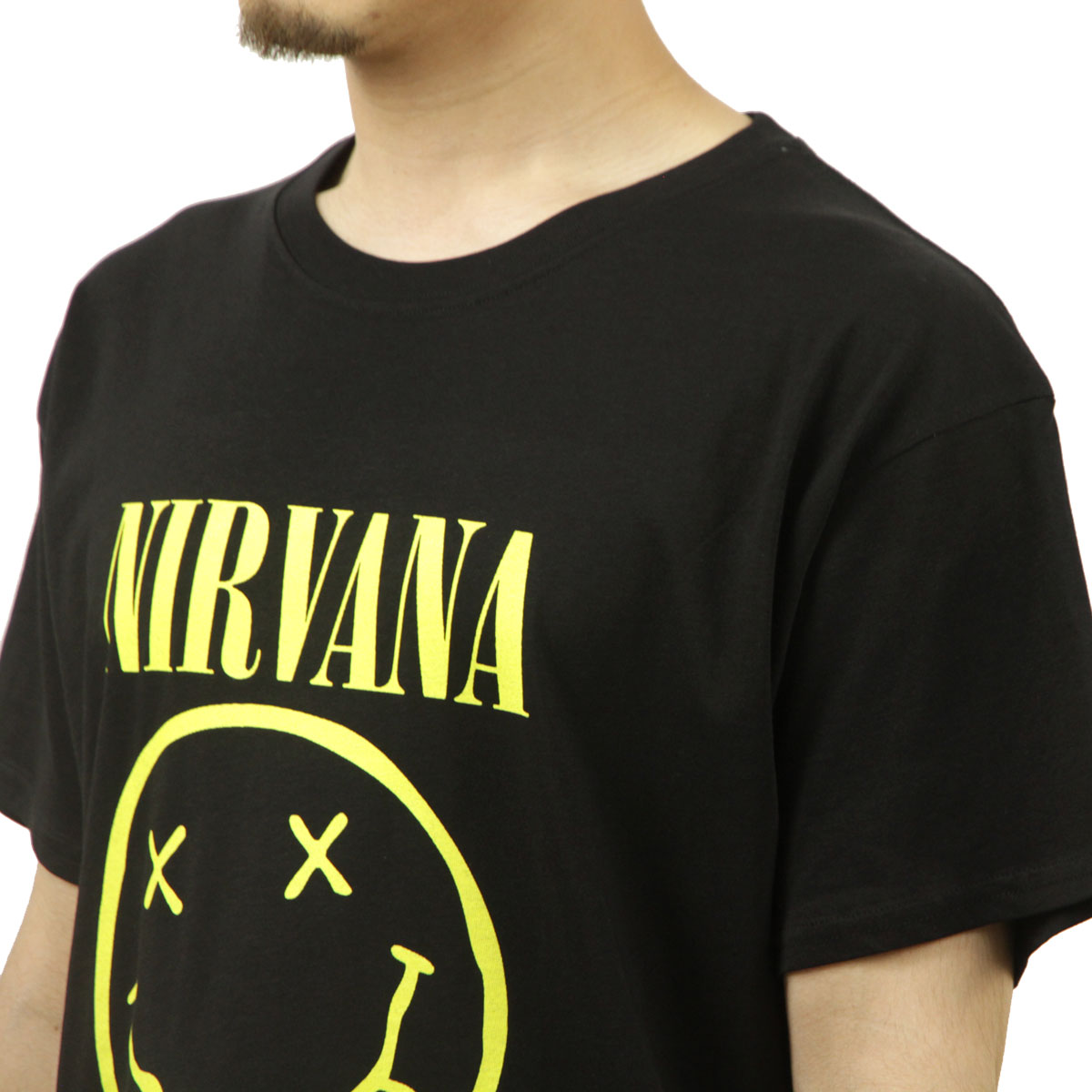 �ߥ塼���å��ƥ� ��� �Х��T����� ������ MUSIC TEE Ⱦµ ���å�T����� �˥�������� NIRVANA HAPPY FACE MUSIC ROCK TEE BLACK AB5B B1C C1D D1E E13F
