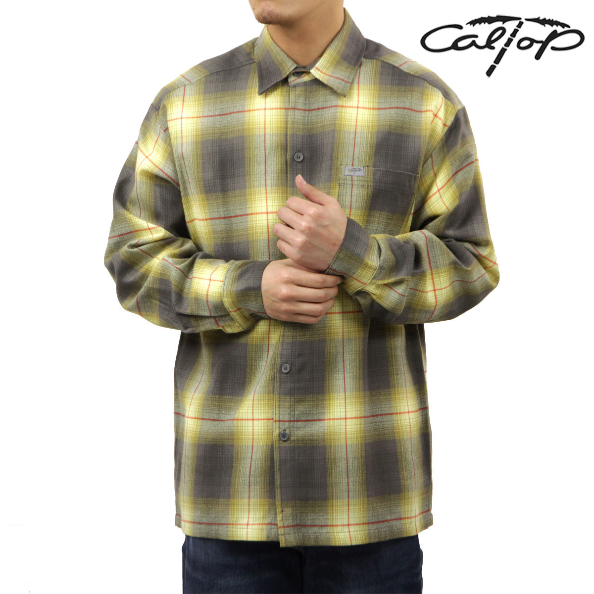 �����ȥå� ��� Ĺµ����� ������ CALTOP ACRYLIC OMBRE CHECK LONG SLEEVE SHIRTS Ĺµ �����ȥå� ����ȥå� �����å������ �ե�ͥ륷��� �ͥ륷��� ����֥� ������ɥ������� 2000LS YELLOW / ORANGE