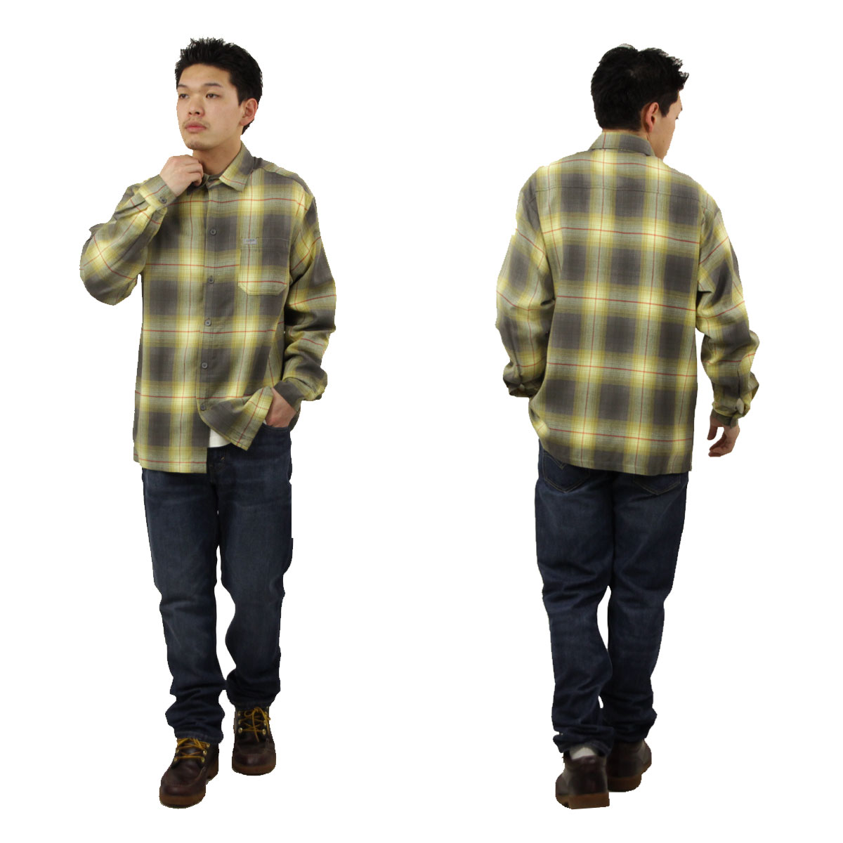 �����ȥå� ��� Ĺµ����� ������ CALTOP ACRYLIC OMBRE CHECK LONG SLEEVE SHIRTS Ĺµ �����ȥå� ����ȥå� �����å������ �ե�ͥ륷��� �ͥ륷��� ����֥� ������ɥ������� 2000LS YELLOW / ORANGE