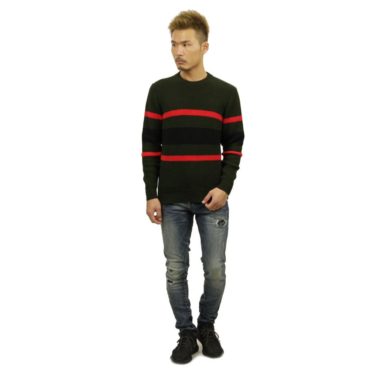 ���������ϥ��� SWEATER HOUSE ��������Ź ��� ���롼�ͥå��������� CREW NECK STRIPE KNIT SWEATER 1KN1477 6007 042 DARK GREEN A12B B1C C1D D7E E08F