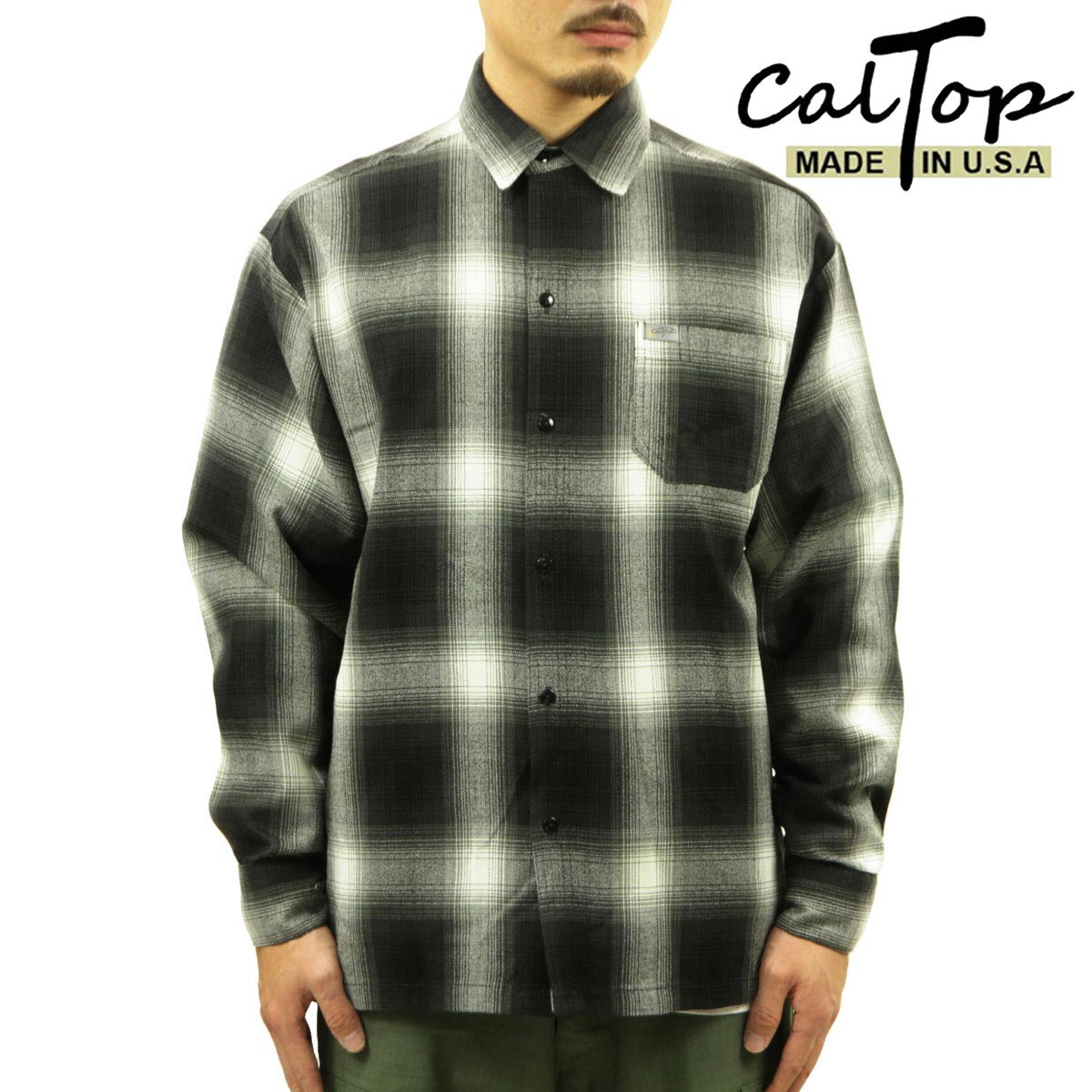 �����ȥå� Ĺµ����� ��� ������ CALTOP ACRYLIC OMBRE CHECK LONG SLEEVE SHIRTS Ĺµ ����ȥå� �����å������ �ե�ͥ륷��� �ͥ륷��� ����֥� ������ɥ������� 2000LS BLACK / IVORY AC3B B1C C1D D6E E13F