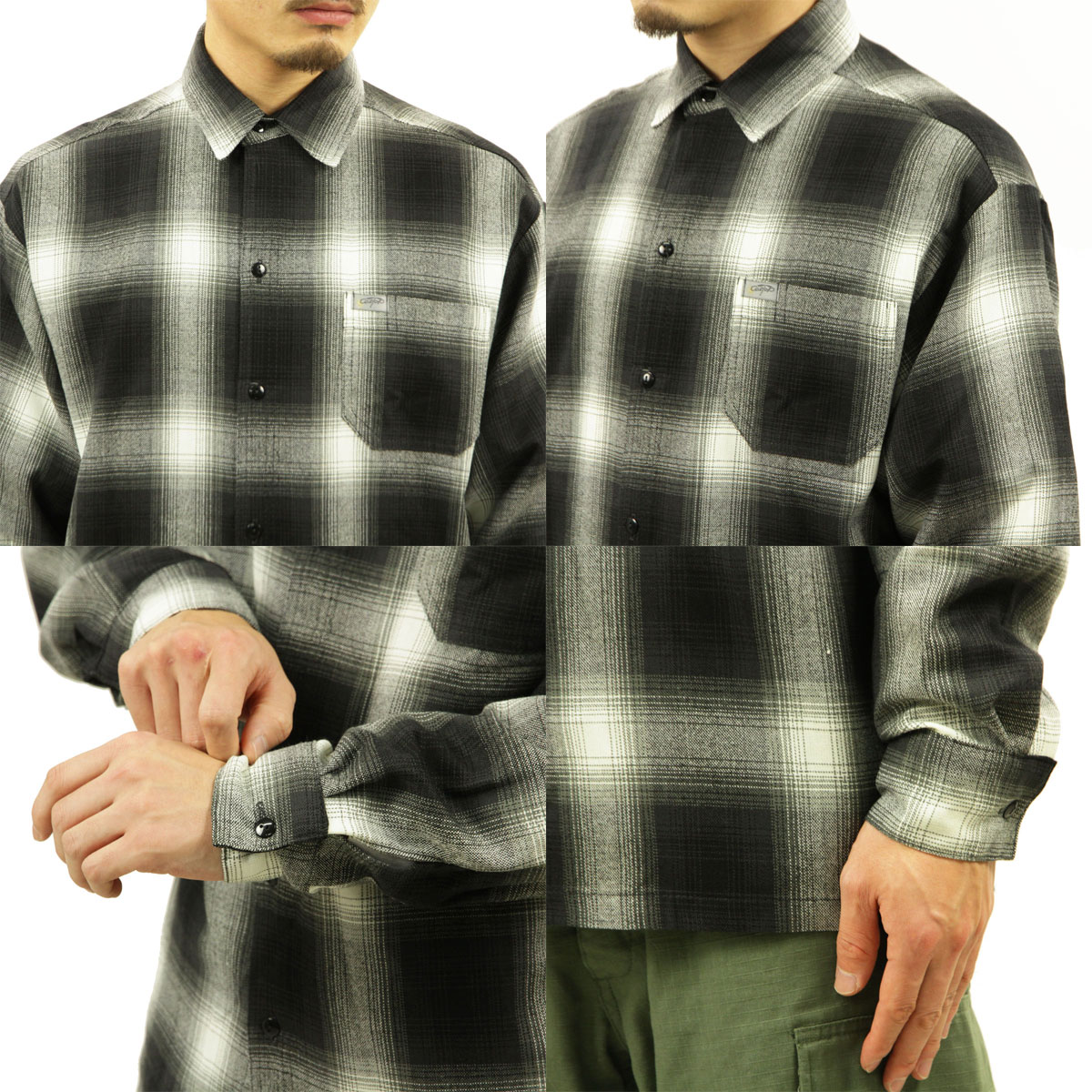 �����ȥå� Ĺµ����� ��� ������ CALTOP ACRYLIC OMBRE CHECK LONG SLEEVE SHIRTS Ĺµ ����ȥå� �����å������ �ե�ͥ륷��� �ͥ륷��� ����֥� ������ɥ������� 2000LS BLACK / IVORY AC3B B1C C1D D6E E13F